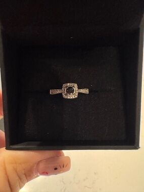 Zales Sterling Silver Black Diamond  Halo Engagement Ring
